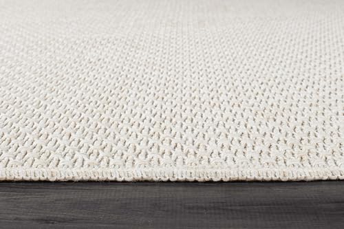 Indoor Outdoor 8x10 White Jute-Style Rug - Woven Solid Fiber Boho Carpet