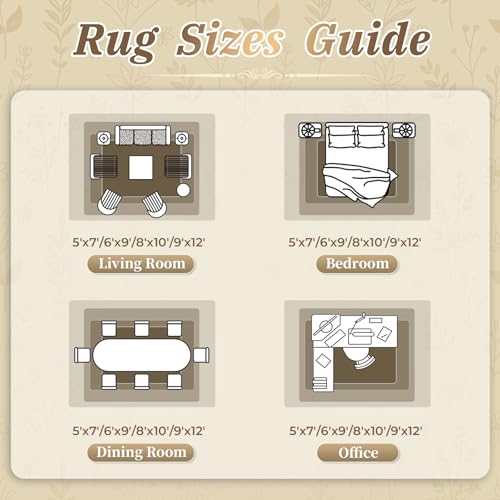 Zomfy Beige Brown 8x10 Vintage Floral Area Rug Non-Slip Washable Carpet for Living Room