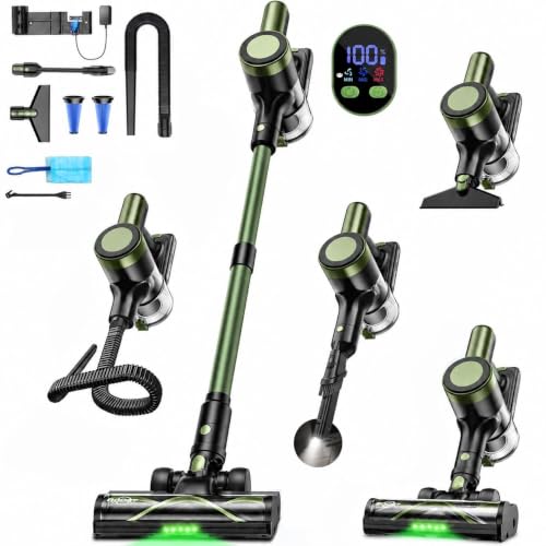 Cordless Vacuum Cleaner 58KPa Suction 60Min Runtime Self-Standing Stick Vacuum - Green