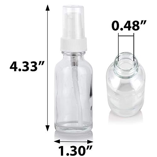 JUVITUS 1 oz / 30 ml Clear Glass Boston Round Bottle with White Treatment Pump (24 pack) + Funnel