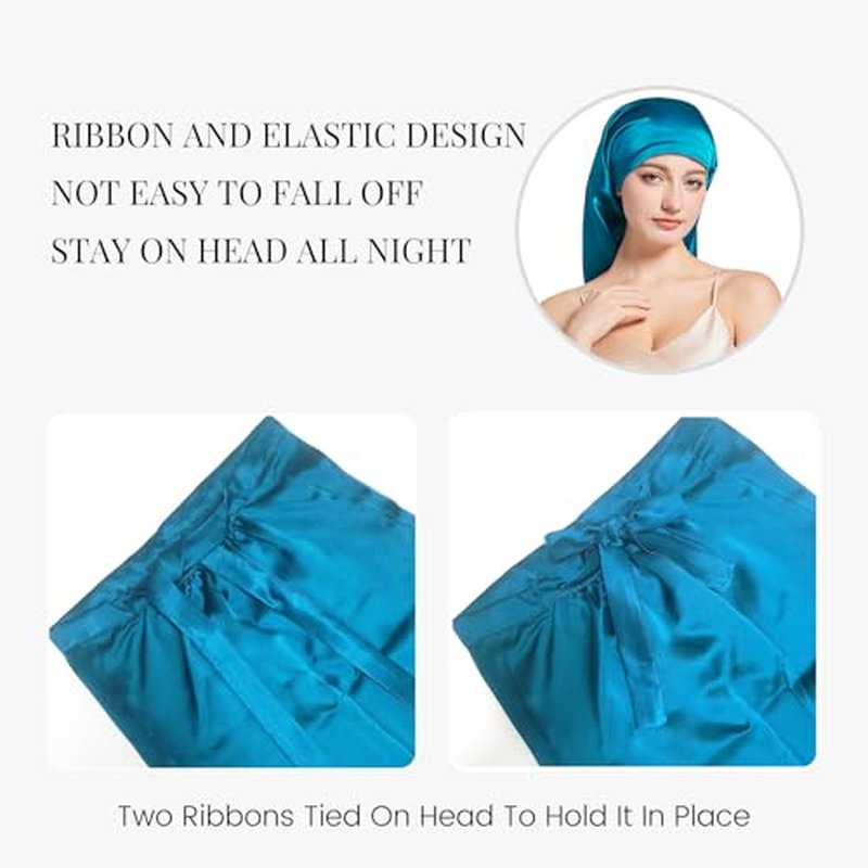 19 Momme 100% Mulberry Silk Cap for Sleeping Women,Adjustable Long Silk Bonnet for Curly Hair Elastic Night Cap