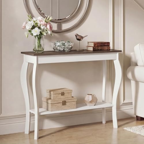 39-Inch Narrow Farmhouse Entryway Table with Storage Shelf - Soft White