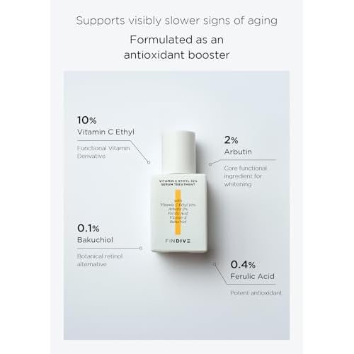 FINDIVE OFFICIAL Vitamin C Ethyl 10% Serum Treatment, Face Dark Spot Corrector and Anti Aging, Uneven Skin Tone, Hydrating Glow, Korean Skincare 1.01 fl.oz