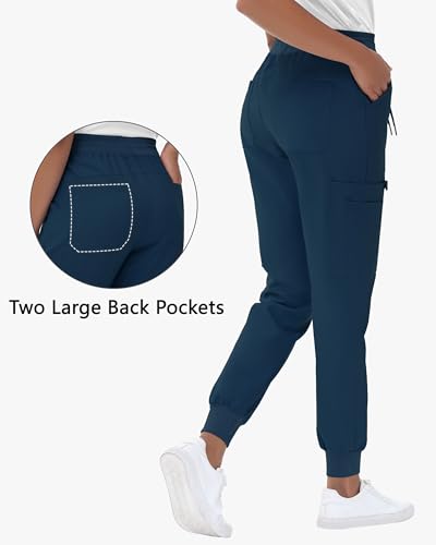 MIVEI High Waisted Jogger Style Scrub Pants for Women - Petite, Large, Navy