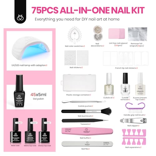 Chic Outfits Gel Nail Kit with UV Light - 45 Colors & 75 Pieces