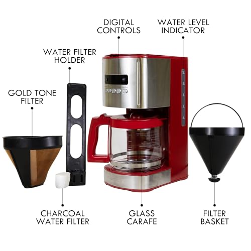 Stainless Steel 12-Cup Programmable Coffee Maker with Glass Pot & Bold Brew