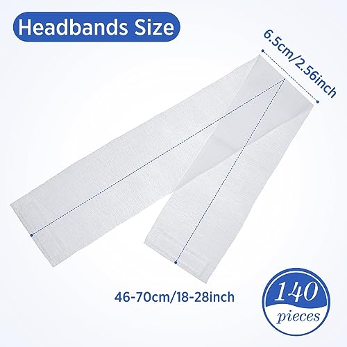 Disposable Spa Facial Headbands White 140 Pack - Soft Stretch Fabric, One Size Fits All