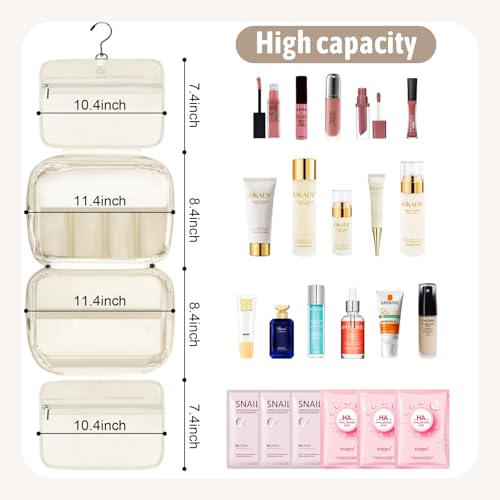 PU Leather Waterproof Travel Toiletry Bag with Jewelry Organizer, Hanging Travel Bag for Toiletries,Cosmetic Bags for Women Toiletries Organizer with 4 Compartments Portable Travel Essentials