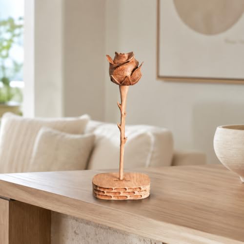 Treated Wood Hand-Carved Wooden Rose - Unique Handmade Anniversary Gift for Her