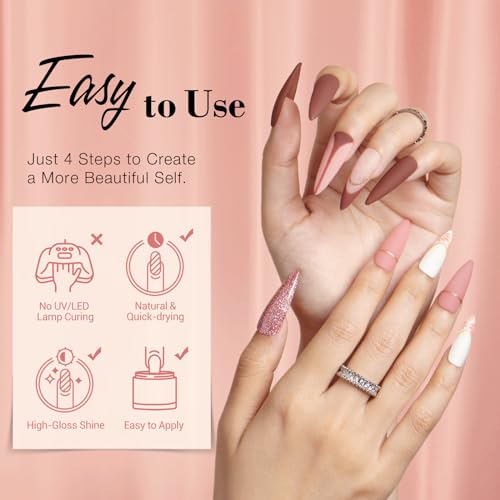 Dip Powder Nail Kit with 20 Colors & Accessories - Nude Pink Glitter Auburn Variation