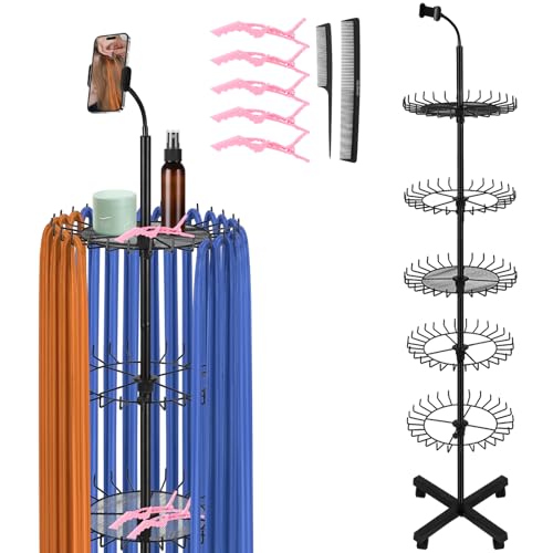 Braiding Hair Rack Standing Hair Extension Holder 140 Pegs Braiding Hair Rack and Divider Stand with Phone Holder & Stylist Hair Braiding Tools for Hair Salon Home Traveling