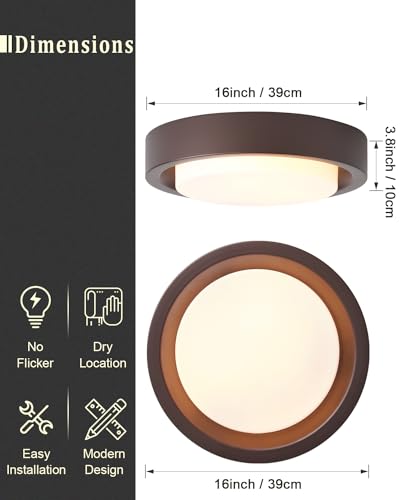 MIAOMEIO 16 Inch Flush Mount Ceiling Light – Oil Rubbed Bronze with Frosted Glass Shade, 3 Lights