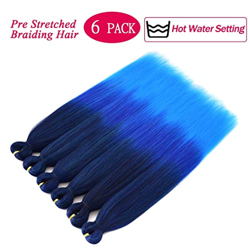 Pre-Stretched Braiding Hair 36 Inch 6 Pack Mixed Black Blue Light Blue Easy Hot Water Styling
