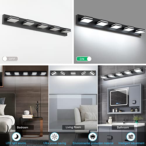 LED Bathroom Vanity Light Fixtures - 5-Light, 40-Inch Black & White Modern Wall Lighting