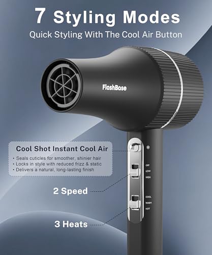 Flashbase Black Professional Ionic Hair Dryer 1875W with Diffuser