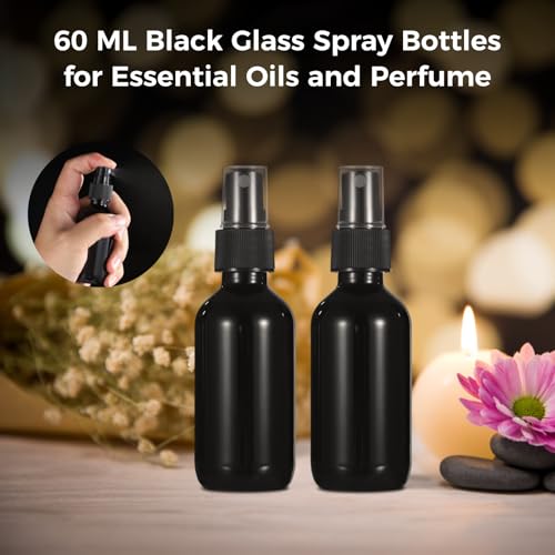Lnrueg 48 Pcs BlackSmall Glass Spray Bottles 2 oz - Perfume, DIY Cleaners, Fine Mist Spray, Leakproof and Corrosion-Resistant, 60ML Travel Size, Portable for Beauty, Aromatherapy Household Use