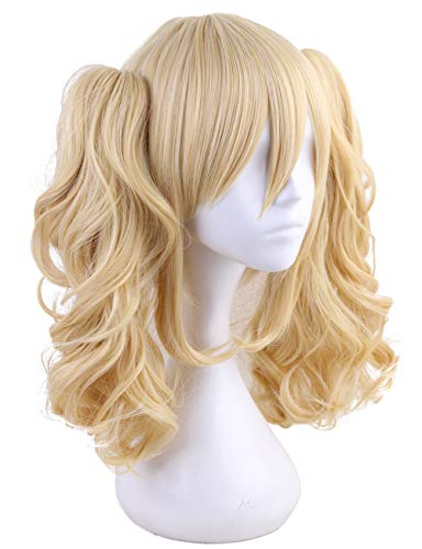 Blonde Short Straight Wig with Ponytail Claws for Cosplay & Halloween