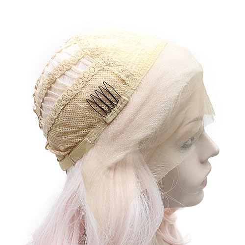 MX Angel Long Wavy Light Pink Lace Front Synthetic Wig Half Hand Tied for Cosplay & Party