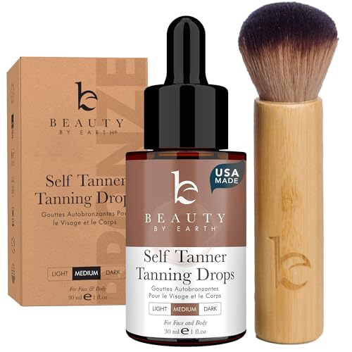 Self Tanning Drops with Kabuki Brush - Natural, Customizable Sunless Tan