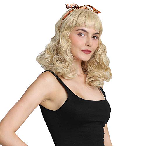 Blonde Vintage Rockabilly Wig Short Bang Wavy Finger Wave Hair for Women - Audrey Style