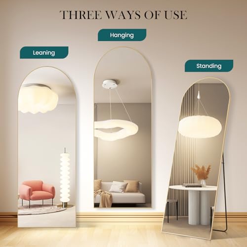 NEWBULIG Gold Arched Full Length Floor Mirror 64x21 Inches - Full Body Standing Mirror