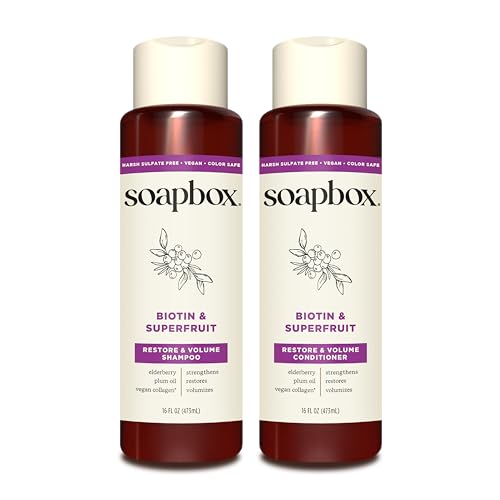 Soapbox Biotin & Superfruit Shampoo & Conditioner Set | Includes Vegan Collagen, Aloe and Shea Butter | Paraben Free, Silicone Free, Harsh Sulfate Free | 16oz (Pack of 2)
