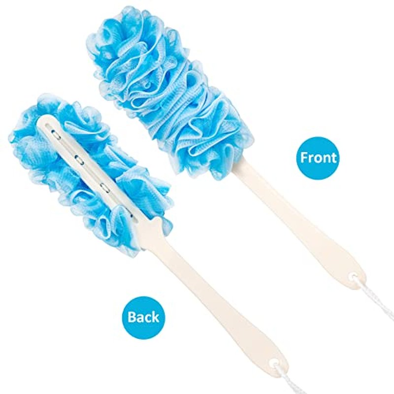 Loofah Back Scrubber for Shower,Loofah On a Stick,Anti-Slip Long Handle Bath Sponge Shower Brush,Soft Nylon Mesh Body Brush for Women&Men (Pack of 2, Blue)
