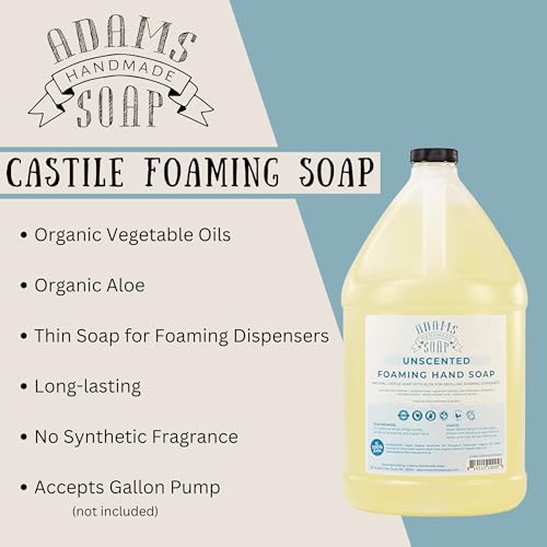 Adams Handmade Unscented Castile Foaming Liquid Hand Soap Refill 1 Gallon
