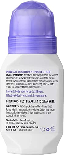 Natural Mineral Deodorant Roll-On Lavender & White Tea 4 Pack - Long-Lasting Unisex