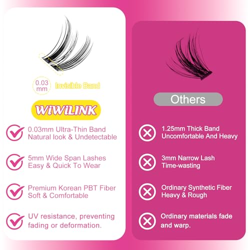 Natural Lash Clusters, Freya 8mm DIY Wispy Cluster Eyelash Extensions, Thin Clear Band Individual Lashes D Curl Eyelash Clusters