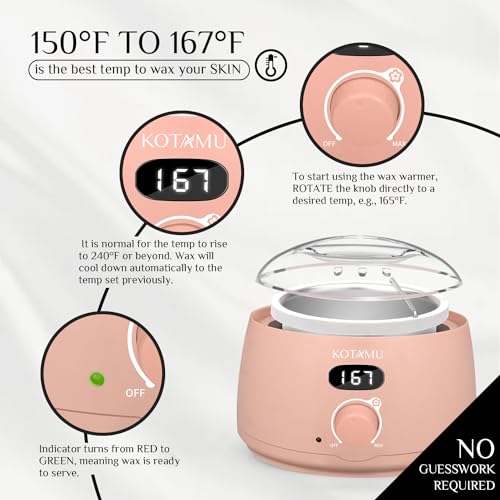 KOTAMU Digital Waxing Kit Pink for Women Men Home Salon, 1lb Unscented Hard Wax Beads for Face Eyebrows Armpit Legs Bikini Brazilian Full Body Thick &Thin Hair Removal
