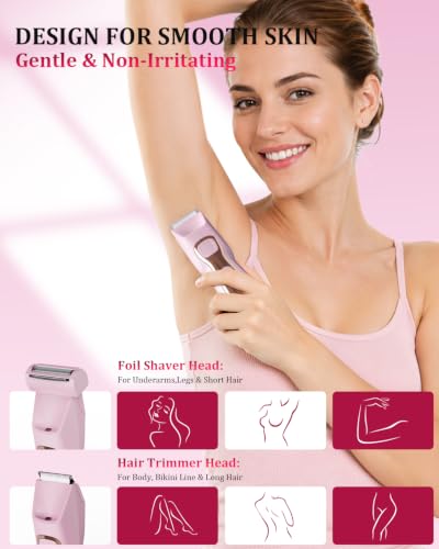 Pink Bikini Trimmer for Women 7000RPM Dual Head Electric Razor Gift