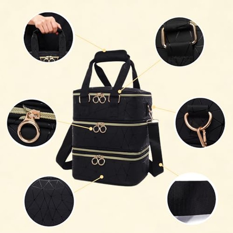3 Layers Nail Polish Organizer Bag - Holds 60 Bottles,Portable Travel Case with Shoulder Strap,Nail Tech Kit Storage,Versatile Cosmetics Case,Detachable,Waterproof,Gifts for Women