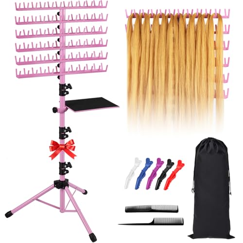 Pink Standing Hair Braiding Rack with 144 Pegs - Adjustable Salon Organizer