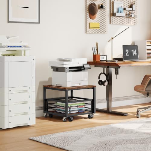 Rustic Brown HOOBRO End Table with Storage & Wheels, Adjustable Feet
