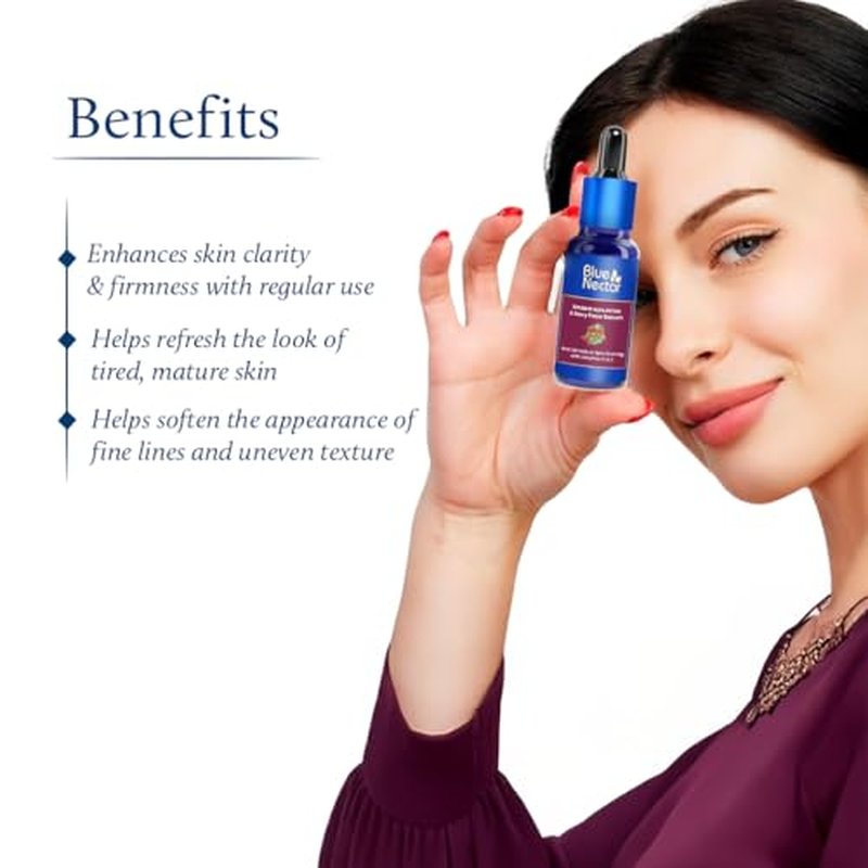 Blue Nectar Manjistha & Berry Face Serum | Helps Reduce the Appearance of Wrinkles & Improves the Look of Skin Firmness | Vitamin C & E Face Serum for Women & Men (13 Herbs, 1fl oz)