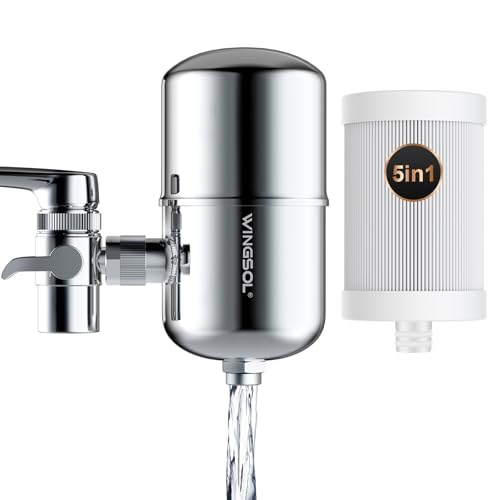 WINGSOL WS-FM001 5-in-1 Stainless Steel Faucet Water Filter for Sink, Lead Reduction, 250G, Rotating Tap Purifier