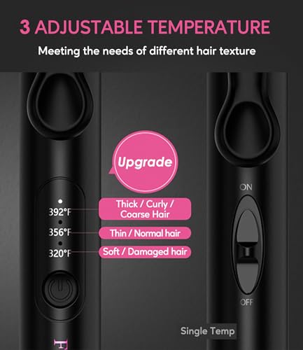 Farery Mini 3 Barrel Hair Waver - Pink Beach Wave Curling Iron for Short Hair, 1/2 Inch Ceramic Crimper, Travel Dual Voltage with Pouch