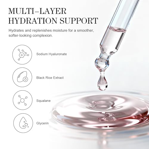 Hydrating Face Serum with Hyaluronic Acid, Peptides & Black Rice Extract