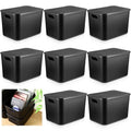 Storage Bins with Lids - 8 Pieces, 14.2 x 10.2 x 9.5 Inch Black Plastic Organizer