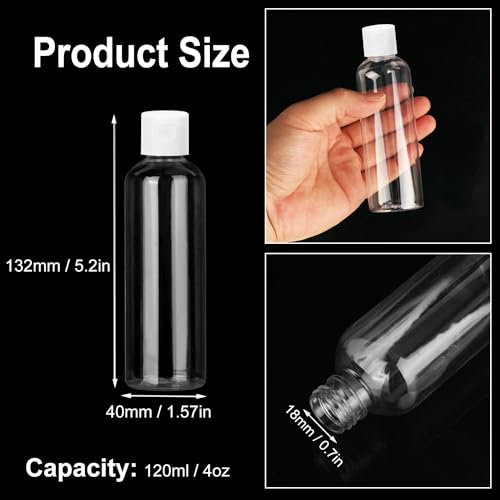 100 Pack 4 oz Clear Refillable Plastic Squeeze Bottles with Flip Caps – Travel-Size Personal Care & Lotion Containers