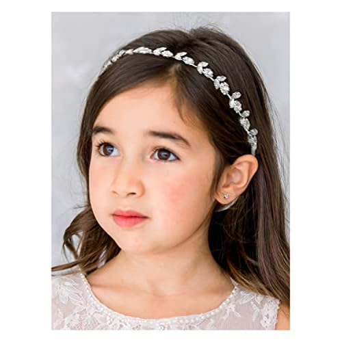 SWEETV Silver Flower Girl Headpiece for Wedding Crystal Baby Girl Headband Flower Crown Communion Hair Accessories for Birthday, Photography