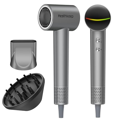 Healthkeep Grey 1500W Ionic Hair Dryer with Diffuser & Brushless Motor