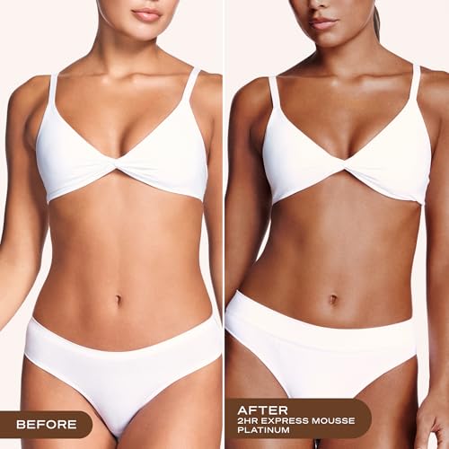 Loving Tan Platinum 2HR Express Self Tanning Mousse, Darkest Shade Yet -Streak Free, Professional Quality Sunless Tanner -5+ Applications per Bottle, Naturally Derived DHA, 4 Fl Oz -Packaging May Vary