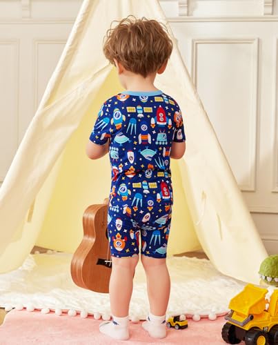 Baby Pajamas Set for Toddler Boys - Short Sleeve Reshinee Bamboo Viscose Rocket Adventure 2-3T