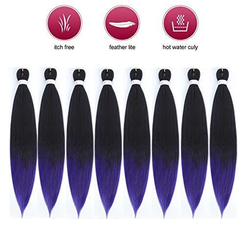 Pre Stretched Braiding Hair 26 Inch - 8 Packs Soft Synthetic Yaki Extensions for Braids & Hot Water Setting - Purple/1B