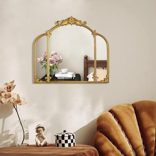 Gold Arch Wall Mirror - Vintage Ornate Baroque Frame, 24x22 Inches - Gold / Gold-01