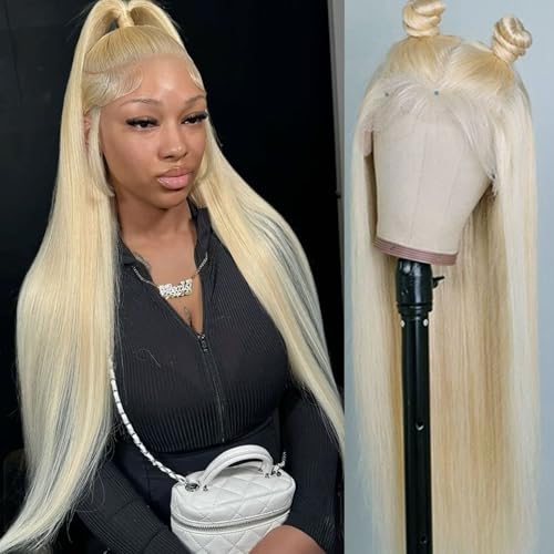 26 Inch Blonde 613 360 Lace Front Wigs Straight Synthetic Hair Pre Plucked with Baby Hair for Black Women