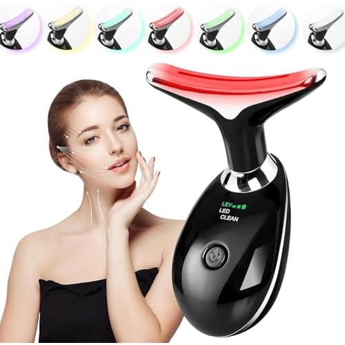 Red-Light-Therapy-for-Face and Neck Massager,7 Colors Womens Skin Rejuvenation Lifting Facial Massager Tool for Toning,Glow Boost (Black)
