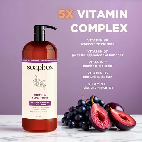 Biotin & Superfruit Shampoo & Conditioner Set for Volume - 1L - Soapbox